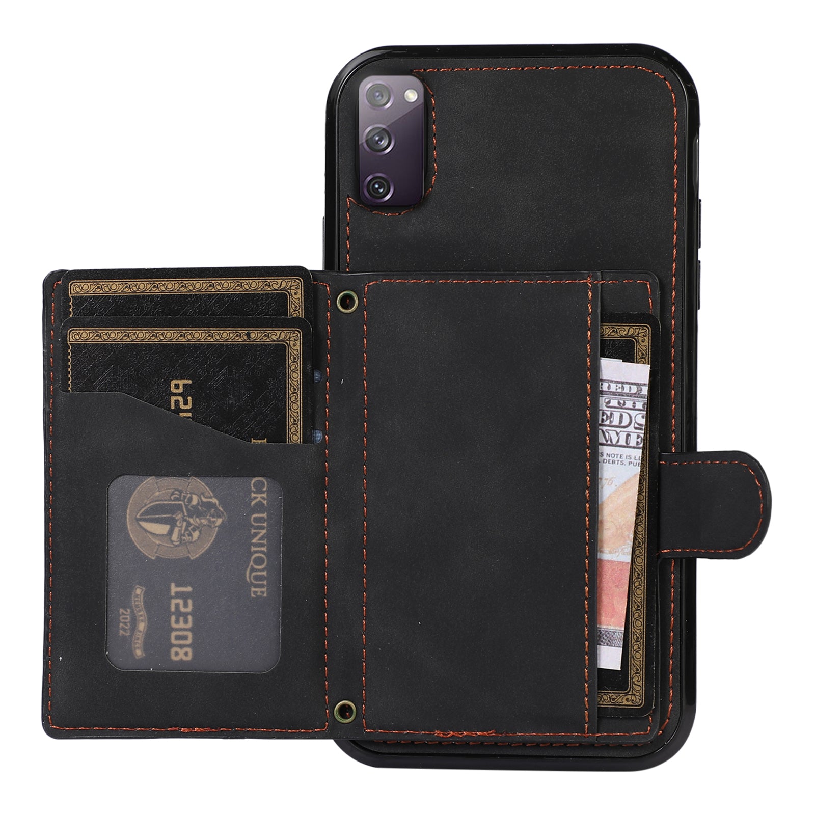 For Samsung Galaxy S20 4G / 5G Card Holder Phone Case TPU+PU Leather Kickstand Phone Cover - Black For Samsung Galaxy S20 4G / 5G Card Holder Phone Case TPU+PU Leather Kickstand Phone Cover - Black